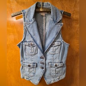 MICHAEL Michael Kors Light Blue Stretch Boho Denim Vest XS RARE